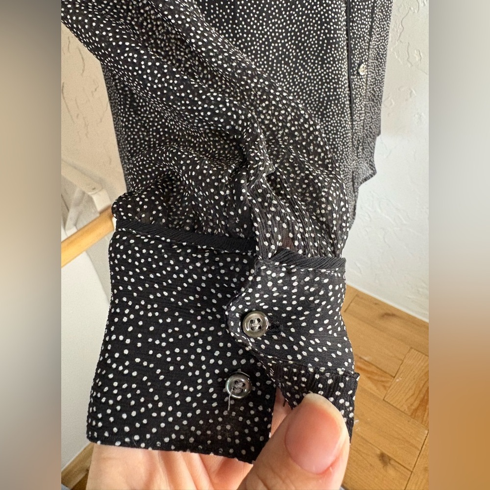 J. Crew Collection Silk secretary sheer black white micro polka dots sz 4 - Picture 9 of 9